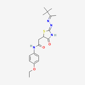 molecular formula C19H26N4O3S B6130519 N-(4-ethoxyphenyl)-2-{4-hydroxy-2-[(1,2,2-trimethylpropylidene)hydrazono]-2,5-dihydro-1,3-thiazol-5-yl}acetamide 