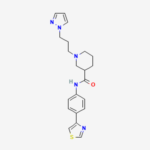 molecular formula C21H25N5OS B6130583 1-[3-(1H-pyrazol-1-yl)propyl]-N-[4-(1,3-thiazol-4-yl)phenyl]-3-piperidinecarboxamide 