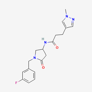 molecular formula C18H21FN4O2 B6130644 N-[1-(3-fluorobenzyl)-5-oxo-3-pyrrolidinyl]-3-(1-methyl-1H-pyrazol-4-yl)propanamide 
