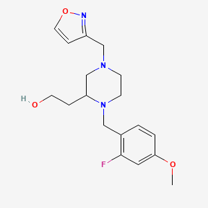 molecular formula C18H24FN3O3 B6130749 2-[1-(2-fluoro-4-methoxybenzyl)-4-(3-isoxazolylmethyl)-2-piperazinyl]ethanol 