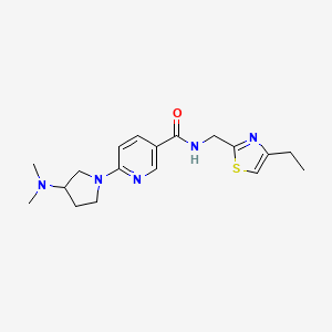 molecular formula C18H25N5OS B6130929 6-[3-(dimethylamino)-1-pyrrolidinyl]-N-[(4-ethyl-1,3-thiazol-2-yl)methyl]nicotinamide 