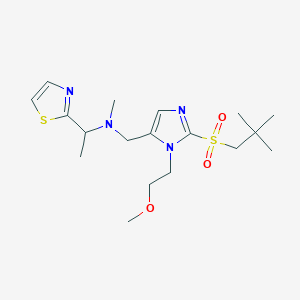 molecular formula C18H30N4O3S2 B6130968 N-{[2-[(2,2-dimethylpropyl)sulfonyl]-1-(2-methoxyethyl)-1H-imidazol-5-yl]methyl}-N-methyl-1-(1,3-thiazol-2-yl)ethanamine 