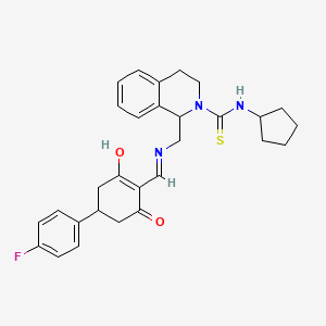 molecular formula C29H32FN3O2S B6130977 N-cyclopentyl-1-[({[4-(4-fluorophenyl)-2,6-dioxocyclohexylidene]methyl}amino)methyl]-3,4-dihydroisoquinoline-2(1H)-carbothioamide 