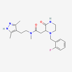 molecular formula C21H28FN5O2 B6130980 N-[2-(3,5-dimethyl-1H-pyrazol-4-yl)ethyl]-2-[1-(2-fluorobenzyl)-3-oxo-2-piperazinyl]-N-methylacetamide 