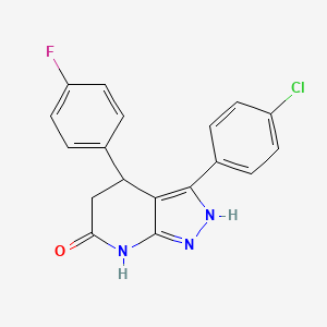 molecular formula C18H13ClFN3O B6130993 3-(4-chlorophenyl)-4-(4-fluorophenyl)-1,4,5,7-tetrahydro-6H-pyrazolo[3,4-b]pyridin-6-one 