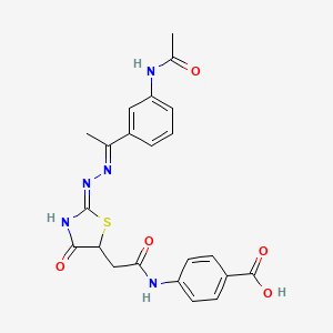 molecular formula C22H21N5O5S B6130999 4-({[2-({1-[3-(acetylamino)phenyl]ethylidene}hydrazono)-4-hydroxy-2,5-dihydro-1,3-thiazol-5-yl]acetyl}amino)benzoic acid 