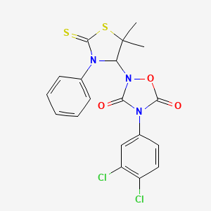 molecular formula C19H15Cl2N3O3S2 B6131069 4-(3,4-dichlorophenyl)-2-(5,5-dimethyl-3-phenyl-2-thioxo-1,3-thiazolidin-4-yl)-1,2,4-oxadiazolidine-3,5-dione 