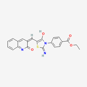 molecular formula C22H17N3O4S B6131283 ethyl 4-{2-imino-4-oxo-5-[(2-oxo-1,2-dihydro-3-quinolinyl)methylene]-1,3-thiazolidin-3-yl}benzoate 