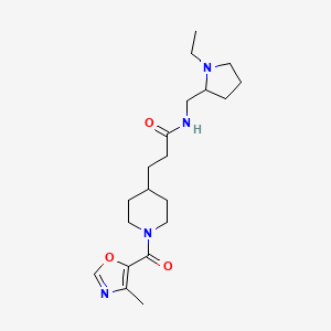 molecular formula C20H32N4O3 B6131319 N-[(1-ethyl-2-pyrrolidinyl)methyl]-3-{1-[(4-methyl-1,3-oxazol-5-yl)carbonyl]-4-piperidinyl}propanamide 