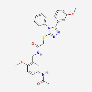 molecular formula C27H27N5O4S B6131411 N-[5-(acetylamino)-2-methoxybenzyl]-2-{[5-(3-methoxyphenyl)-4-phenyl-4H-1,2,4-triazol-3-yl]thio}acetamide 