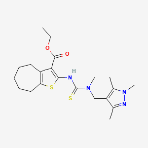 molecular formula C21H30N4O2S2 B6131514 ethyl 2-[({methyl[(1,3,5-trimethyl-1H-pyrazol-4-yl)methyl]amino}carbonothioyl)amino]-5,6,7,8-tetrahydro-4H-cyclohepta[b]thiophene-3-carboxylate 