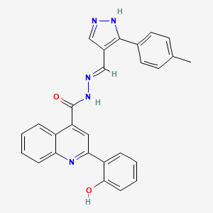 molecular formula C27H21N5O2 B6131628 2-(2-hydroxyphenyl)-N'-{[3-(4-methylphenyl)-1H-pyrazol-4-yl]methylene}-4-quinolinecarbohydrazide 