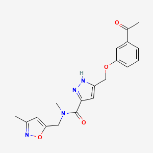 molecular formula C19H20N4O4 B6131668 5-[(3-acetylphenoxy)methyl]-N-methyl-N-[(3-methyl-5-isoxazolyl)methyl]-1H-pyrazole-3-carboxamide 