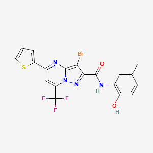 molecular formula C19H12BrF3N4O2S B6131749 3-bromo-N-(2-hydroxy-5-methylphenyl)-5-(2-thienyl)-7-(trifluoromethyl)pyrazolo[1,5-a]pyrimidine-2-carboxamide 