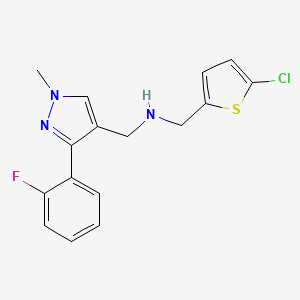 molecular formula C16H15ClFN3S B6131768 1-(5-chloro-2-thienyl)-N-{[3-(2-fluorophenyl)-1-methyl-1H-pyrazol-4-yl]methyl}methanamine 