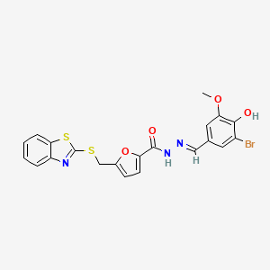 molecular formula C21H16BrN3O4S2 B6131795 5-[(1,3-benzothiazol-2-ylthio)methyl]-N'-(3-bromo-4-hydroxy-5-methoxybenzylidene)-2-furohydrazide 