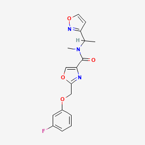 molecular formula C17H16FN3O4 B6132519 2-[(3-fluorophenoxy)methyl]-N-[1-(3-isoxazolyl)ethyl]-N-methyl-1,3-oxazole-4-carboxamide 