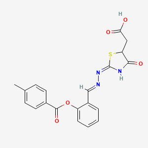molecular formula C20H17N3O5S B6132528 [2-({2-[(4-methylbenzoyl)oxy]benzylidene}hydrazono)-4-oxo-1,3-thiazolidin-5-yl]acetic acid 