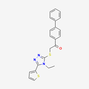 molecular formula C22H19N3OS2 B6132608 1-(4-biphenylyl)-2-{[4-ethyl-5-(2-thienyl)-4H-1,2,4-triazol-3-yl]thio}ethanone 