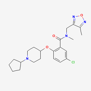 molecular formula C22H29ClN4O3 B6132657 5-chloro-2-[(1-cyclopentyl-4-piperidinyl)oxy]-N-methyl-N-[(4-methyl-1,2,5-oxadiazol-3-yl)methyl]benzamide 