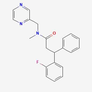 molecular formula C21H20FN3O B6132771 3-(2-fluorophenyl)-N-methyl-3-phenyl-N-(2-pyrazinylmethyl)propanamide 