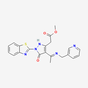 molecular formula C21H19N5O3S B6132826 methyl (1-(1,3-benzothiazol-2-yl)-5-oxo-4-{1-[(pyridin-3-ylmethyl)amino]ethylidene}-4,5-dihydro-1H-pyrazol-3-yl)acetate 