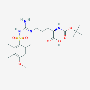 molecular formula C21H34N4O7S B613331 (R)-2-((tert-Butoxycarbonyl)amino)-5-(3-((4-methoxy-2,3,6-trimethylphenyl)sulfonyl)guanidino)pentanoic acid CAS No. 200122-49-2