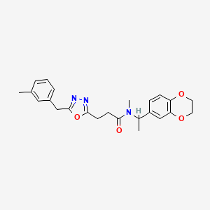 molecular formula C24H27N3O4 B6133384 N-[1-(2,3-dihydro-1,4-benzodioxin-6-yl)ethyl]-N-methyl-3-[5-(3-methylbenzyl)-1,3,4-oxadiazol-2-yl]propanamide 