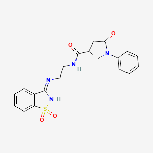 molecular formula C20H20N4O4S B6133680 N-{2-[(1,1-dioxido-1,2-benzisothiazol-3-yl)amino]ethyl}-5-oxo-1-phenyl-3-pyrrolidinecarboxamide 