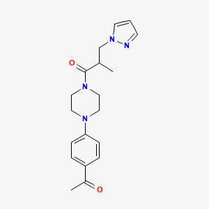 molecular formula C19H24N4O2 B6133726 1-(4-{4-[2-methyl-3-(1H-pyrazol-1-yl)propanoyl]-1-piperazinyl}phenyl)ethanone 