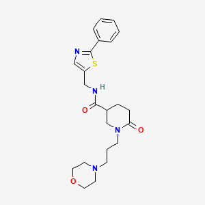 molecular formula C23H30N4O3S B6133730 1-[3-(4-morpholinyl)propyl]-6-oxo-N-[(2-phenyl-1,3-thiazol-5-yl)methyl]-3-piperidinecarboxamide 