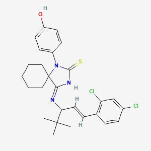 molecular formula C27H31Cl2N3OS B6133757 4-{[1-tert-butyl-3-(2,4-dichlorophenyl)-2-propen-1-yl]amino}-1-(4-hydroxyphenyl)-1,3-diazaspiro[4.5]dec-3-ene-2-thione 