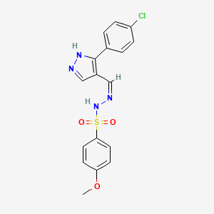 molecular formula C17H15ClN4O3S B6133791 N'-{[3-(4-chlorophenyl)-1H-pyrazol-4-yl]methylene}-4-methoxybenzenesulfonohydrazide 