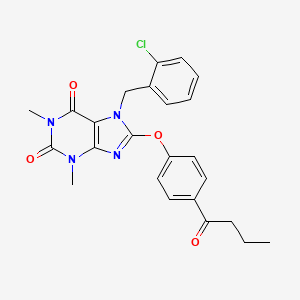 molecular formula C24H23ClN4O4 B6134034 8-(4-butyrylphenoxy)-7-(2-chlorobenzyl)-1,3-dimethyl-3,7-dihydro-1H-purine-2,6-dione 