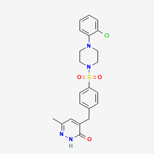molecular formula C22H23ClN4O3S B6134159 4-(4-{[4-(2-chlorophenyl)-1-piperazinyl]sulfonyl}benzyl)-6-methyl-3(2H)-pyridazinone 