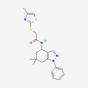 molecular formula C21H24N4OS2 B6134260 N-(6,6-dimethyl-1-phenyl-4,5,6,7-tetrahydro-1H-indazol-4-yl)-2-[(4-methyl-1,3-thiazol-2-yl)thio]acetamide 