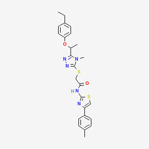 molecular formula C25H27N5O2S2 B6134365 2-({5-[1-(4-ethylphenoxy)ethyl]-4-methyl-4H-1,2,4-triazol-3-yl}thio)-N-[4-(4-methylphenyl)-1,3-thiazol-2-yl]acetamide 