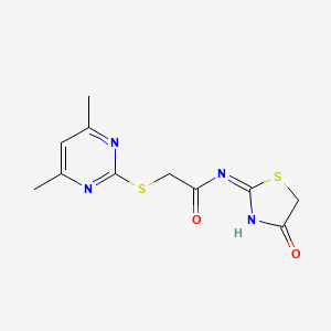 molecular formula C11H12N4O2S2 B6134386 2-[(4,6-dimethyl-2-pyrimidinyl)thio]-N-(4-oxo-4,5-dihydro-1,3-thiazol-2-yl)acetamide 