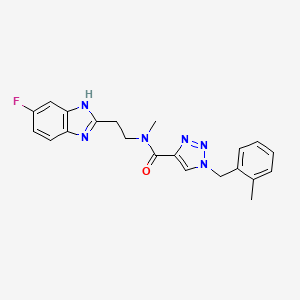 molecular formula C21H21FN6O B6134394 N-[2-(5-fluoro-1H-benzimidazol-2-yl)ethyl]-N-methyl-1-(2-methylbenzyl)-1H-1,2,3-triazole-4-carboxamide 