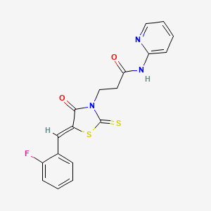 molecular formula C18H14FN3O2S2 B6134591 3-[5-(2-fluorobenzylidene)-4-oxo-2-thioxo-1,3-thiazolidin-3-yl]-N-2-pyridinylpropanamide 