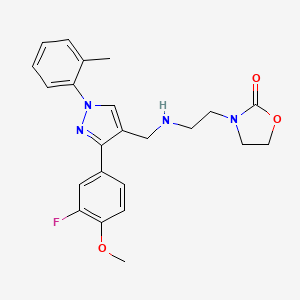 molecular formula C23H25FN4O3 B6134748 3-[2-({[3-(3-fluoro-4-methoxyphenyl)-1-(2-methylphenyl)-1H-pyrazol-4-yl]methyl}amino)ethyl]-1,3-oxazolidin-2-one 
