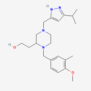 molecular formula C22H34N4O2 B6134764 2-[4-[(5-isopropyl-1H-pyrazol-3-yl)methyl]-1-(4-methoxy-3-methylbenzyl)-2-piperazinyl]ethanol 