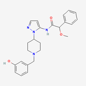 molecular formula C24H28N4O3 B6135017 N-{1-[1-(3-hydroxybenzyl)-4-piperidinyl]-1H-pyrazol-5-yl}-2-methoxy-2-phenylacetamide 