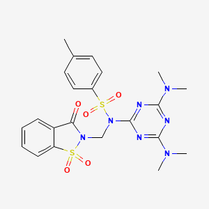 molecular formula C22H25N7O5S2 B6135099 N-[4,6-bis(dimethylamino)-1,3,5-triazin-2-yl]-N-[(1,1-dioxido-3-oxo-1,2-benzisothiazol-2(3H)-yl)methyl]-4-methylbenzenesulfonamide 