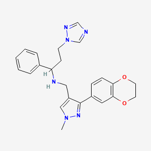 molecular formula C24H26N6O2 B6135108 N-{[3-(2,3-dihydro-1,4-benzodioxin-6-yl)-1-methyl-1H-pyrazol-4-yl]methyl}-1-phenyl-3-(1H-1,2,4-triazol-1-yl)-1-propanamine 