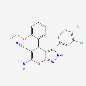 molecular formula C22H18Cl2N4O2 B6135191 6-amino-3-(3,4-dichlorophenyl)-4-(2-propoxyphenyl)-1,4-dihydropyrano[2,3-c]pyrazole-5-carbonitrile 