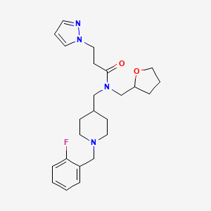 molecular formula C24H33FN4O2 B6135202 N-{[1-(2-fluorobenzyl)-4-piperidinyl]methyl}-3-(1H-pyrazol-1-yl)-N-(tetrahydro-2-furanylmethyl)propanamide 