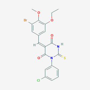 molecular formula C20H16BrClN2O4S B6135310 5-(3-bromo-5-ethoxy-4-methoxybenzylidene)-1-(3-chlorophenyl)-2-thioxodihydro-4,6(1H,5H)-pyrimidinedione 