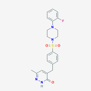 molecular formula C22H23FN4O3S B6135447 4-(4-{[4-(2-fluorophenyl)-1-piperazinyl]sulfonyl}benzyl)-6-methyl-3(2H)-pyridazinone 