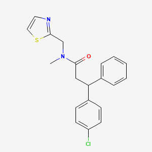 molecular formula C20H19ClN2OS B6135515 3-(4-chlorophenyl)-N-methyl-3-phenyl-N-(1,3-thiazol-2-ylmethyl)propanamide 
